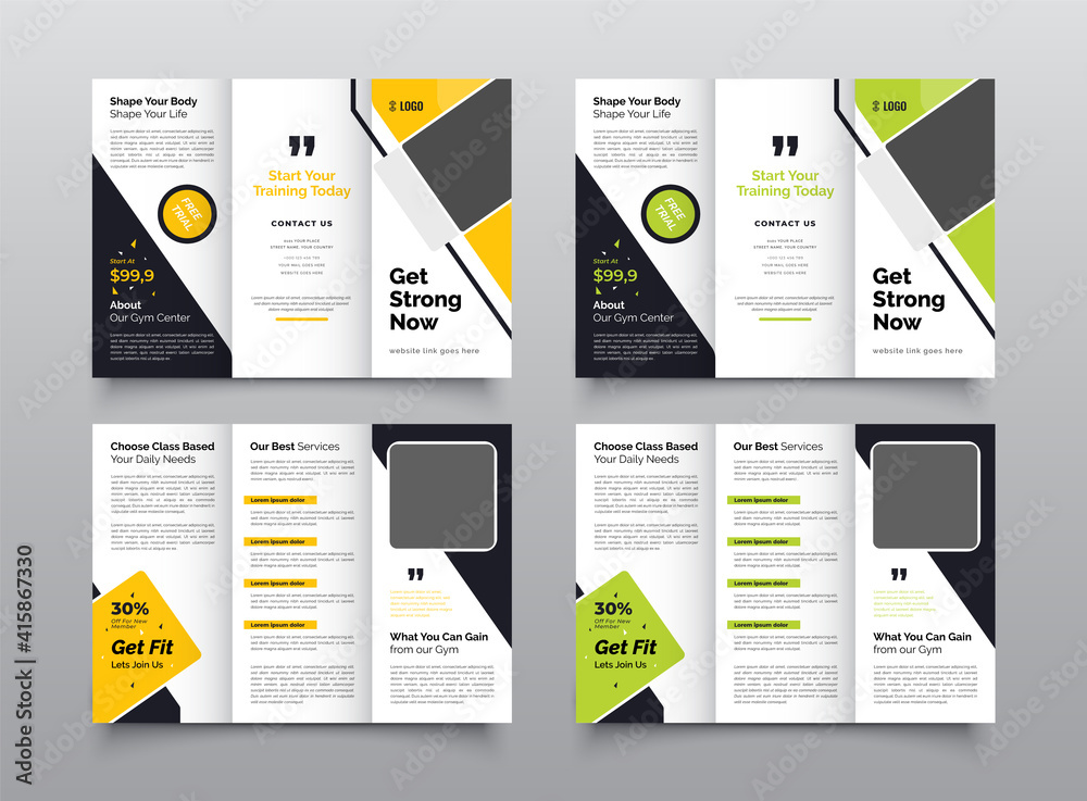 Modern Gym Center trifold brochure template Fitness tri fold brochure