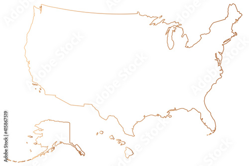 Map of the US. Basis outline silhouettes on white background