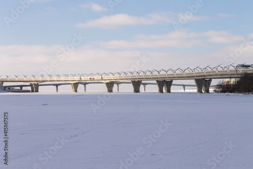 winter landscape on the horizon Betancourt Bridge in St. Petersburg, February 2021 © eevlada