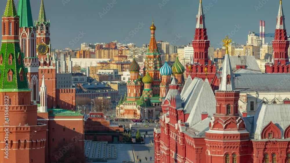 sunny day moscow city red square rooftop panorama 4k timelapse russia