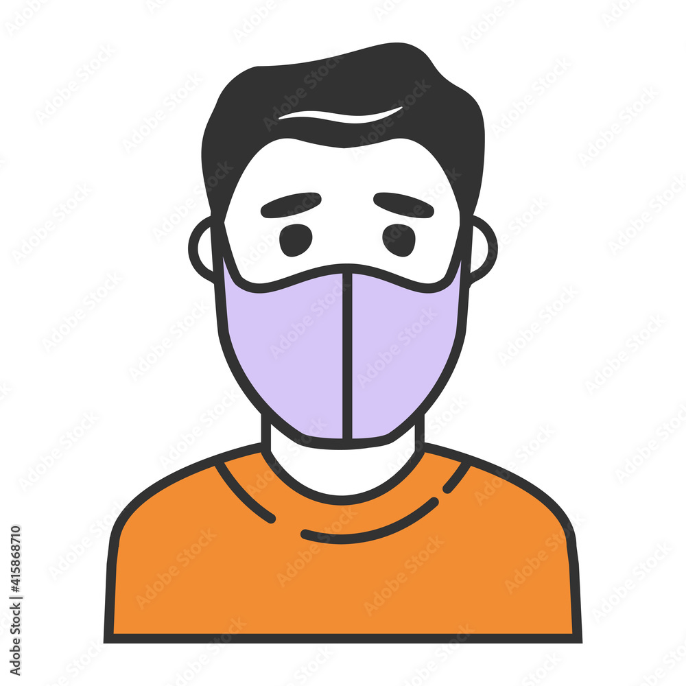 Man in face mask to prevent disease COVID-19.People wearing protective surgical mask.Outline vector flat .Guy in medical mask icon medicine concept. Man in face mask to prevent disease COVID-19.People wearing protective surgical mask.Outline vector flat .Guy in medical mask icon medicine concept.