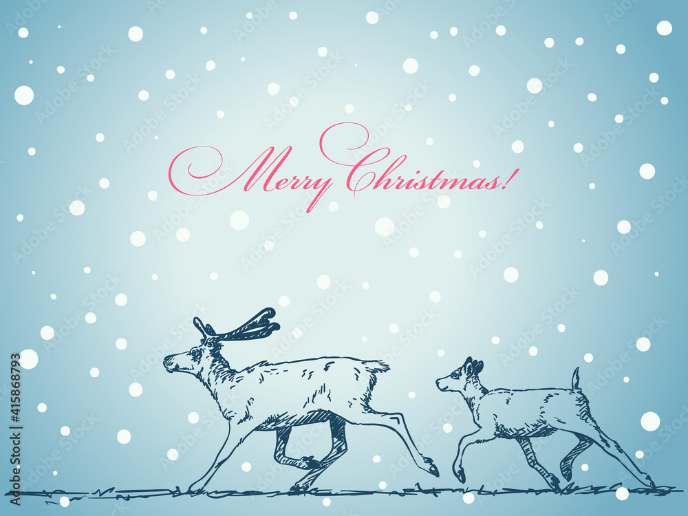 Christmas card with sketch of deer Christmas card with sketch of deer