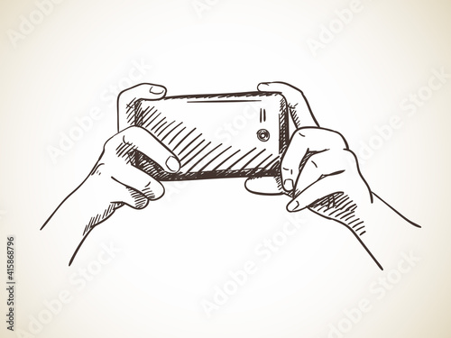 smart phone in hands sketch