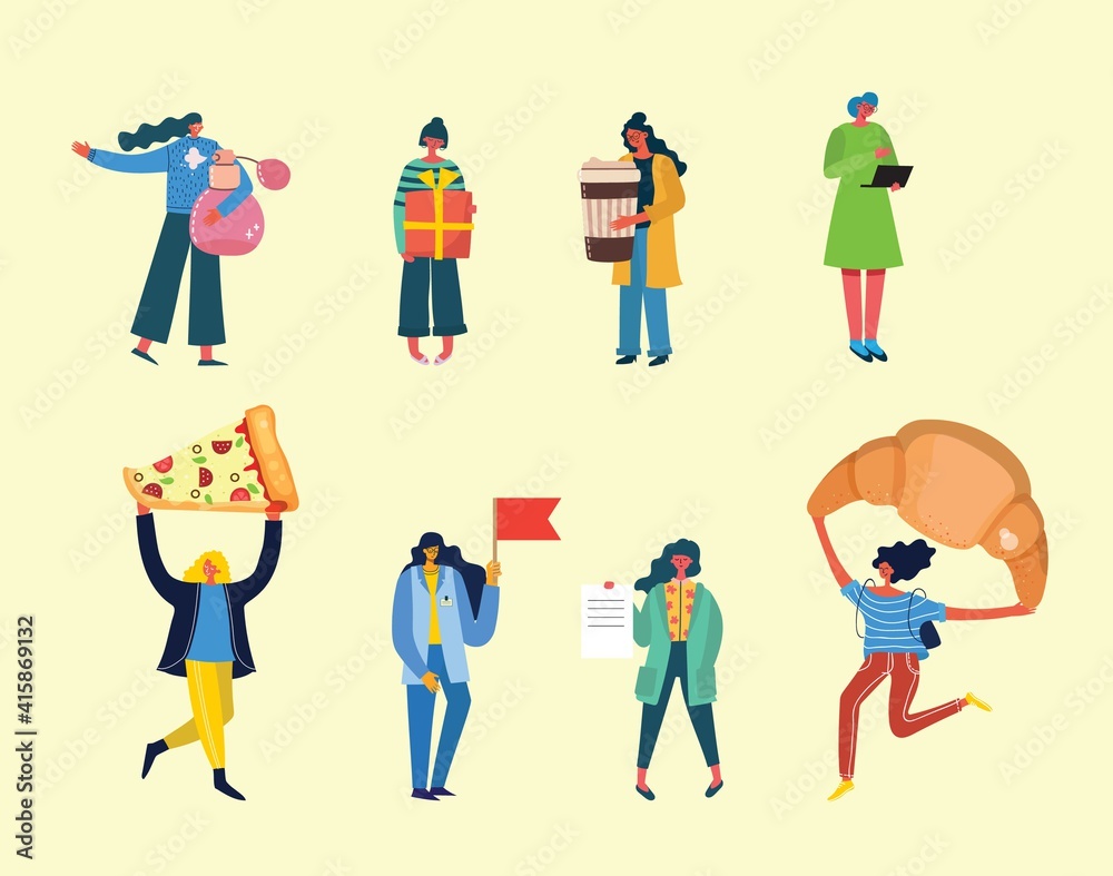 Set of different women's activity illustrations
