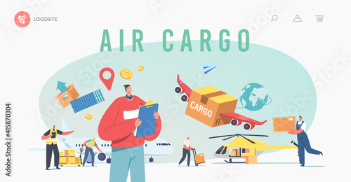 Air Cargo Transportation, Aircraft Logistics Landing Page Template. Delivering Goods by Airplane, Helicopter