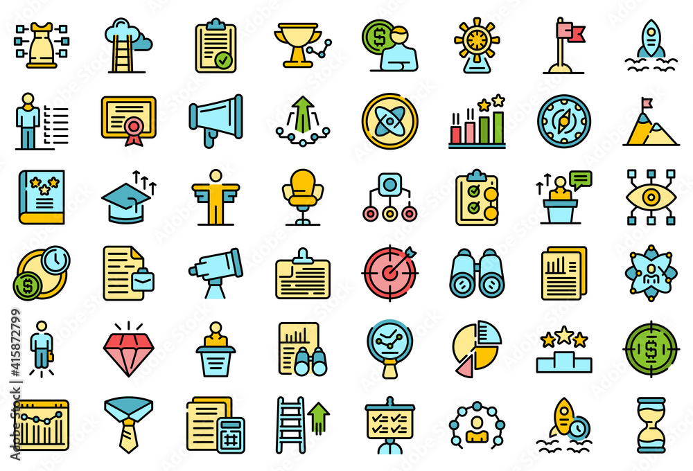 Successful career icons set. Outline set of successful career vector icons thin line color flat on white Successful career icons set. Outline set of successful career vector icons thin line color flat on white