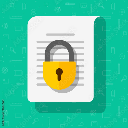 Business information document protection access concept vector or privacy confidential secret info data file locked flat cartoon illustration icon, idea of secure digital documentation