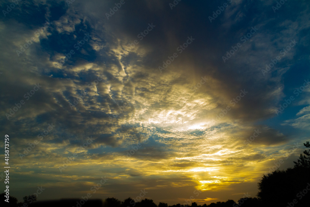 Fototapeta premium Sunrise over the river at Qudra Lake