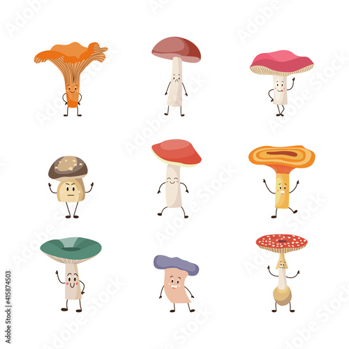 Cartoon forest mushrooms autumn collection a vector isolated illustrations