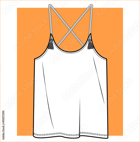 Women's  Top. Fashion Flat Sketch, apparel template, vector. women strap top