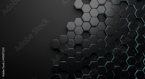 Fototapeta Naklejka Na Ścianę i Meble -  Abstract luxury background with black hexagons.Background with hexagons at different levels. Futuristic abstract background. 3d rendering.