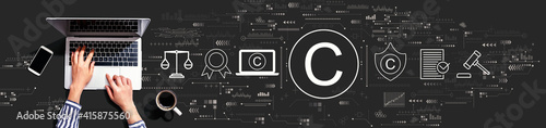 Φωτογραφία Copyright concept with person using a laptop computer