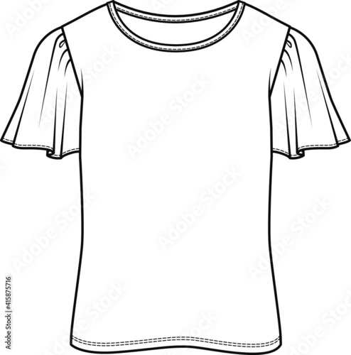 Women's  T Shirt. Fashion Flat Sketch, apparel template, vector