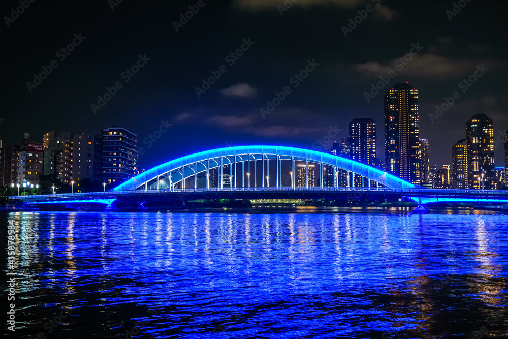 東京 隅田川と永代橋の夜景