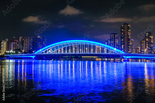 東京 隅田川と永代橋の夜景