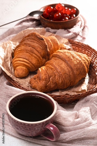 Morning coffee with croissants  breakfast