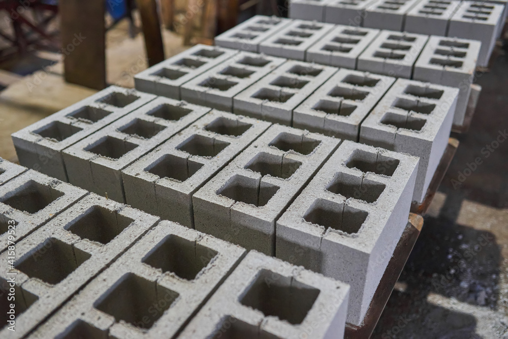 Cinder blocks lie on the ground and dried. Cinder blocks lie on the ground and dried.