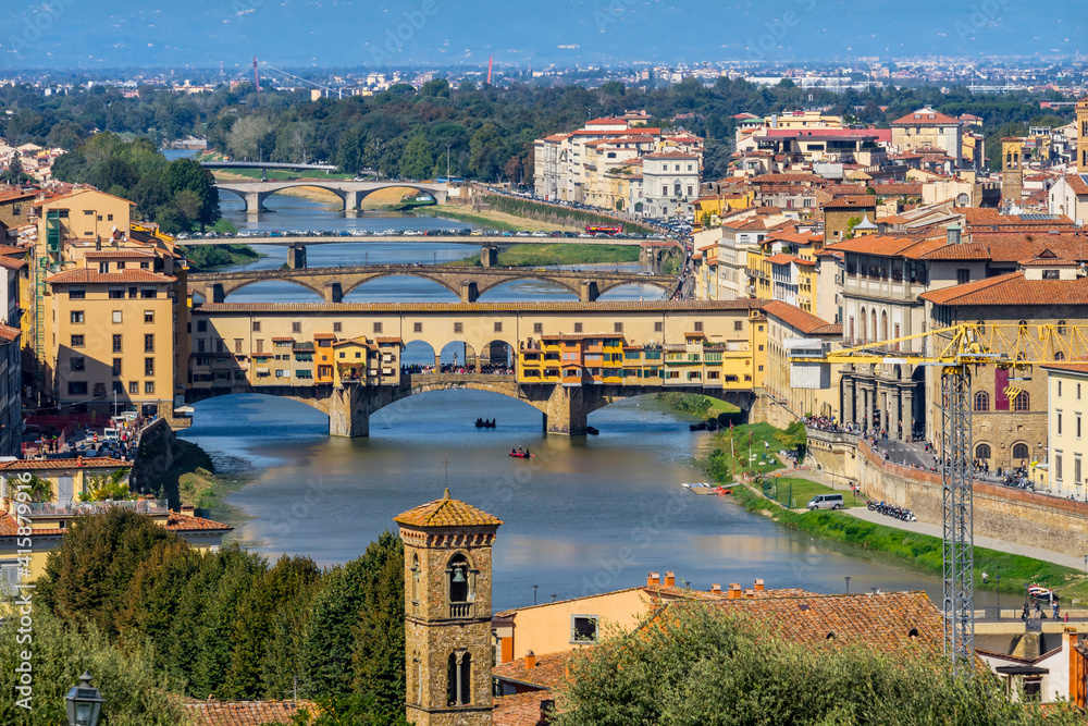 Ponte Vecchio, Florence, Tuscany, Italy. Ponte Vecchio originally built in Roman times, rebuilt in 1345.