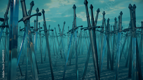 Принти на полотні 3d rendered illustration of swords stuck into ground