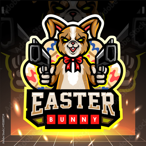 Easter bunny mascot. Esport logo design.