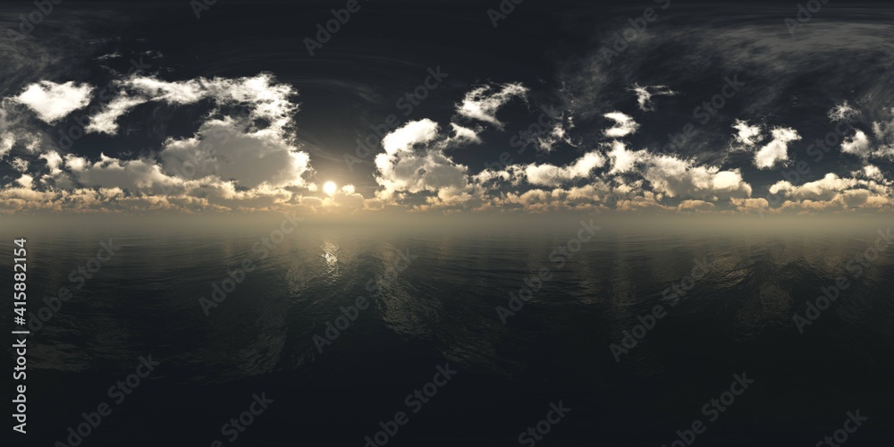 panorama of a stormy sea, HDRI, environment map , Round panorama, spherical panorama, equidistant projection, 360 high resolution panorama 
3d rendering,  