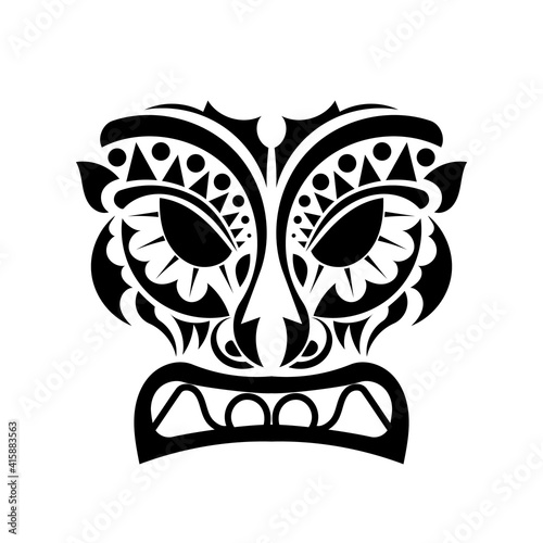 Maori mask tattoo. Angry face in Polynesian style. Hawaiian tribal patterns. Isolated. Vector