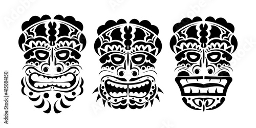 Set of masks in the ornament style. Polynesian, Maori or Hawaiian tribal patterns. Good for prints, tattoos, and t-shirts. Isolated. Vector