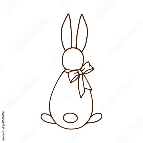 Contour drawing of a cute rabbit with a bow. Doodles for your creativity. Suitable for childrens coloring pages or Easter cards. Hand-drawn vector illustration.