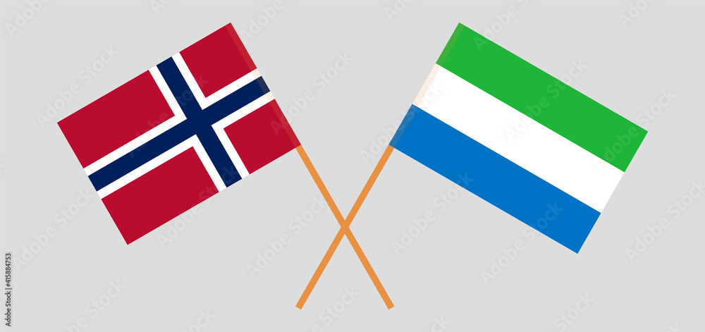 Crossed flags of Norway and Sierra Leone. Official colors. Correct proportion