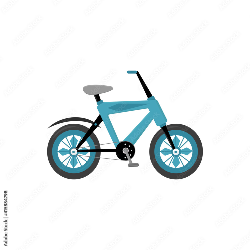 isolated image of two wheeled teenage blue bicycle. Design element for children's books, bicycle advertisements, safety regulations posters. Vector illustration. Flat.