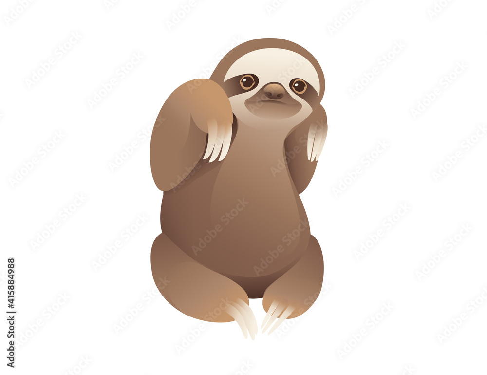 Fototapeta premium Sloth sitting on the ground cartoon animal design vector illustration on white background