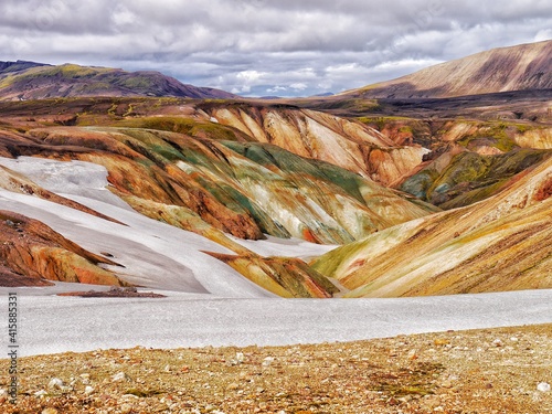 Snow covered Landmannalaugar colors in Iceland