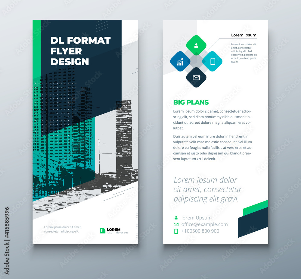 DL flyer design layout. Black Green DL Corporate business template for flyer.  Layout with modern elements and abstract background. Creative concept  vector flyer. Stock Vector | Adobe Stock