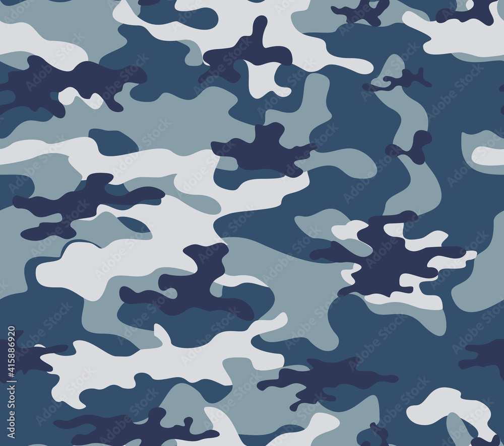 Blue vector camouflage, classic seamless pattern. EPS