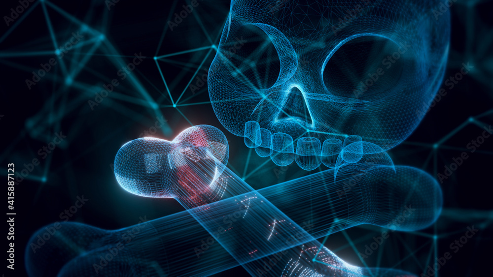 3d rendered illustration of Stylized Human Skull and Bones hologram Close up. High quality 3d illustration 3d rendered illustration of Stylized Human Skull and Bones hologram Close up. High quality 3d illustration