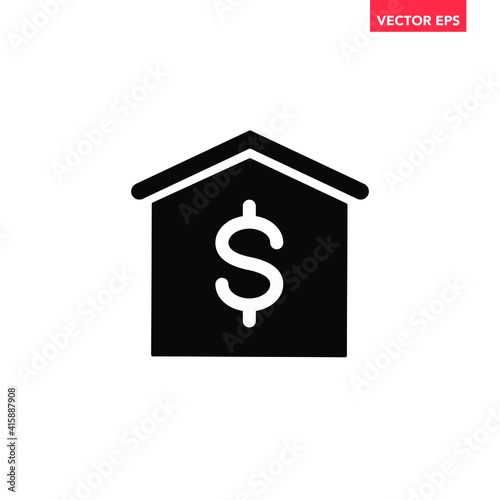 Black single property for sale icon, simple real estate fees flat design concept vector for app ads web banner button ui ux interface elements isolated on white background