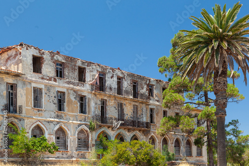 Old abandonded building, almost ruined, in Lesvos island, Greece, Europe. It was used as hotel during quite some time in the early 1900's.