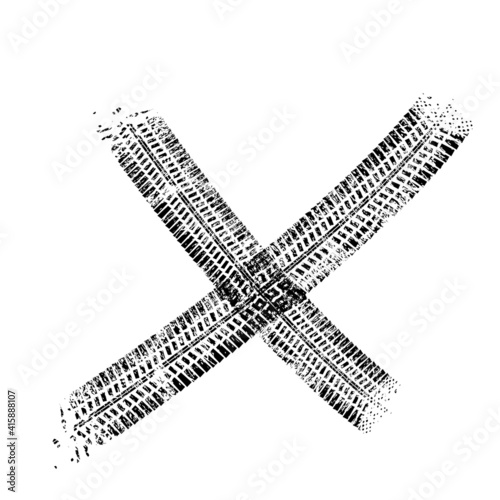 X Marks .Two  Crossed Vector Tire Tracks . Rejected sign in grunge style.