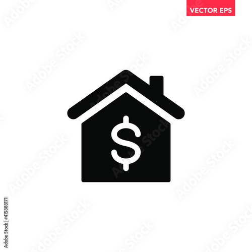 Black single property for sale icon, simple real estate fees flat design concept vector for app ads web banner button ui ux interface elements isolated on white background