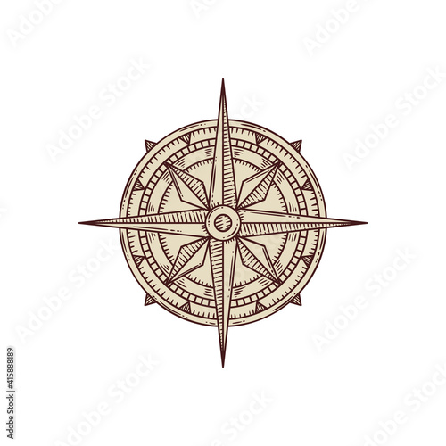 Wind rose for old pirate treasure map a vector sketch isolated illustration