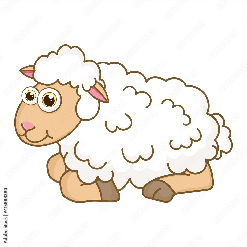 Lamb. Cartoon character young Sheep isolated on white background. Template of cute farm animal. Education card for kids learning animals. Suitable for decoration and design. Vector in cartoon style. Lamb. Cartoon character young Sheep isolated on white background. Template of cute farm animal. Education card for kids learning animals. Suitable for decoration and design. Vector in cartoon style.