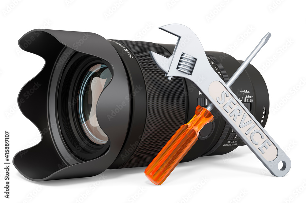 Service and repair of camera lens, 3D rendering Service and repair of camera lens, 3D rendering