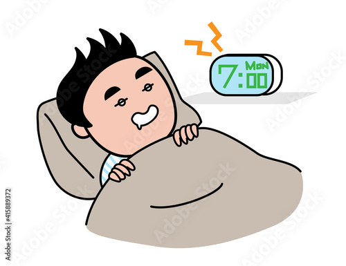 男性　寝坊　サラリーマン　独身　イラスト素材