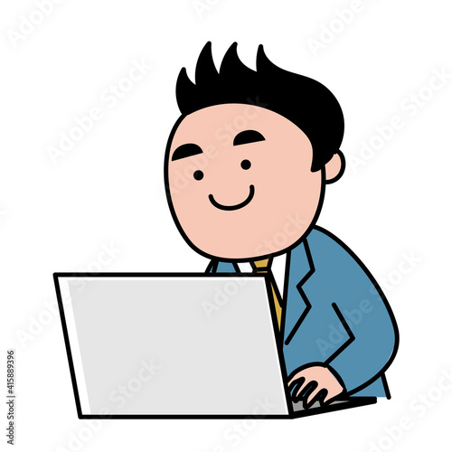 男性　会社員　パソコン　仕事　イラスト素材