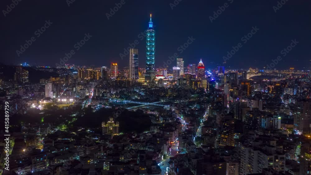 night illuminated taipei cityscape downtown aerial panorama timelapse taiwan night illuminated taipei cityscape downtown aerial panorama timelapse taiwan