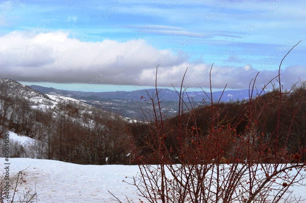 Fototapeta premium winter landscape of mountains and hills in the snow
