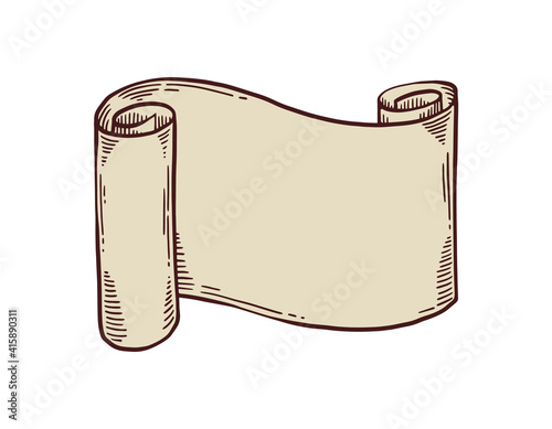 Old ancient parchment scroll isolated on white background.