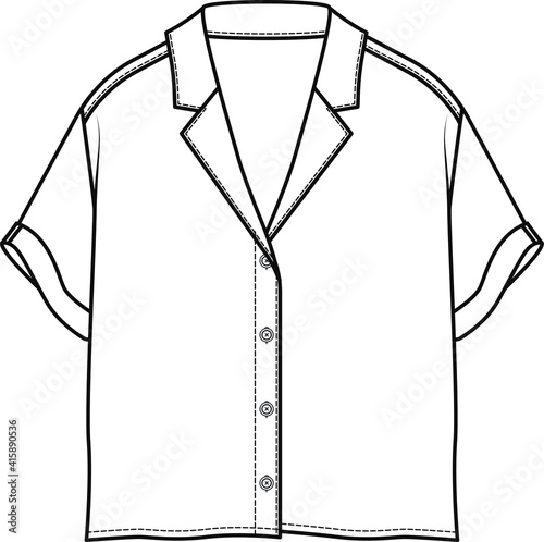 Shirt design. Women's Top Fashion Flat Sketch, Blouse, Ready made, Apparel Template
