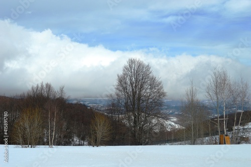 winter landscape of mountains and hills in the snow