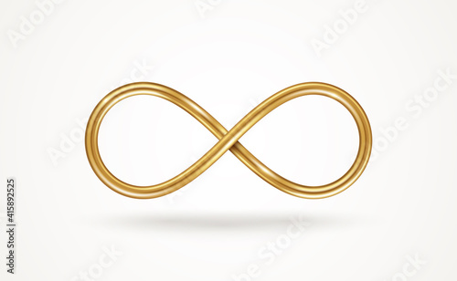 Infinity gold symbol isolated on white background. Vector illustration. Endless sign, 3d golden loop, 8 icon logo creative concept design template.
